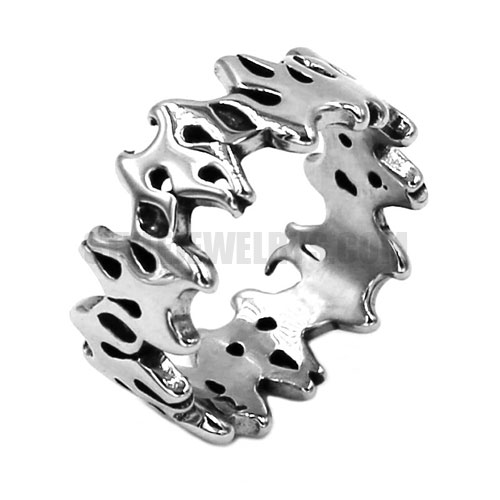 Gothic Silver Stainless Steel Jewelry Fire Skull Ring Fashion Biker Ring Wholesale SWR0763 - Click Image to Close